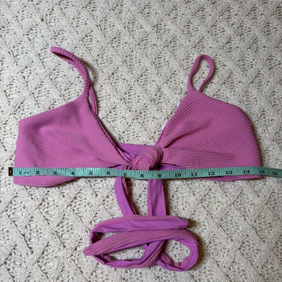 NWT L*Space Chloe Bikini Top Ribbed Pink Tie Front Swimwear Women’s XL - Picture 3 of 5